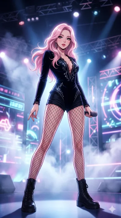 score_9, masterpiece, best quality, ultra-detailed, semi-realistic high-budget anime keyframe, an incredibly beautiful Korean woman. Low angle cowboy shot filling the frame. She has an absolutely cute and compact proportion, an petite female figure w