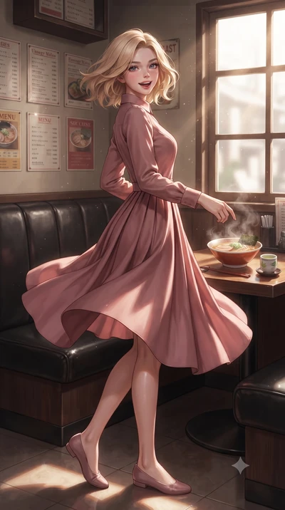 score_9, masterpiece, best quality, ultra-detailed, high-budget anime keyframe, editorial fashion photography, tasteful artistic composition, Caucasian woman. low angle full-body shot from head to toe showing her feet, filling the entire 9:16 vertica