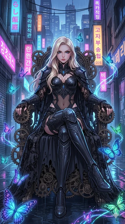score_9, masterpiece, best quality, ultra-detailed, high-budget anime movie keyframe, cinematic anime lighting, intricate line art, Caucasian (strictly human ears) woman. Low angle cowboy shot filling the entire 9:16 frame with her statuesque presenc