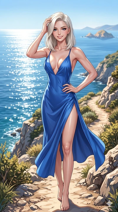 score_9, masterpiece, best quality, ultra-detailed, high-budget anime keyframe, editorial fashion photography, tasteful artistic composition, Caucasian woman, strictly human ears. cowboy shot from the thighs up, character and outfit filling the frame