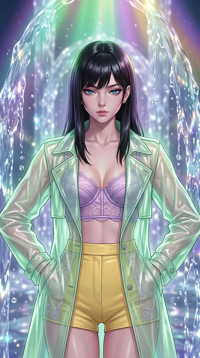 score_9, masterpiece, best quality, ultra-detailed, high-budget anime keyframe, editorial fashion photography, tasteful artistic composition, Caucasian woman, strictly human ears. close-up cowboy shot from the waist and thighs up, the character domin
