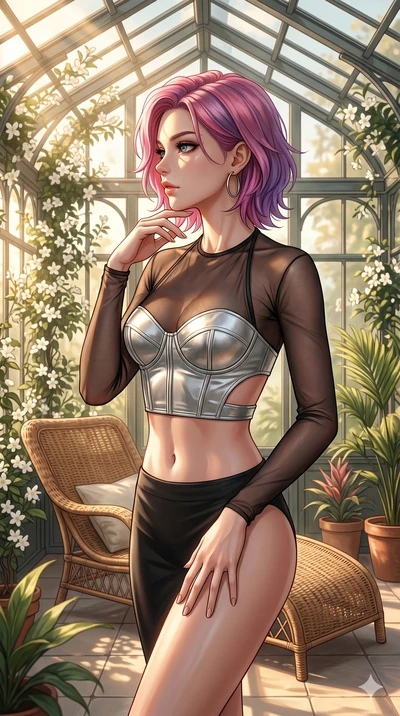 score_9, masterpiece, best quality, ultra-detailed, high-budget anime keyframe, editorial fashion photography, tasteful artistic composition, Caucasian woman, strictly human ears. cowboy shot from the thighs up, character and outfit filling the frame