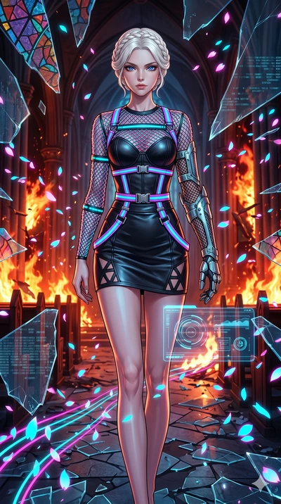 score_9, masterpiece, best quality, ultra-detailed, Set A: High-budget Anime Keyframe, Caucasian (strictly human ears) woman. Upper body close-up from the thighs up, character filling the screen for maximum presence. Walking gracefully through a shat