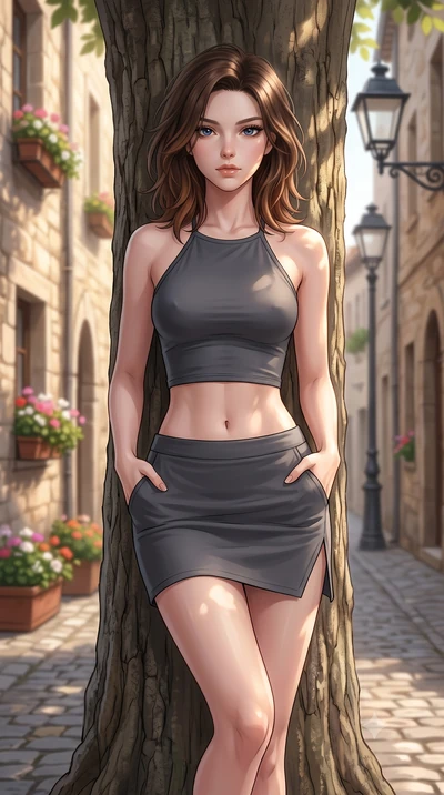 score_9, masterpiece, best quality, ultra-detailed, high-budget anime keyframe, editorial fashion photography, tasteful artistic composition, Korean woman woman. close-up cowboy shot from the waist and thighs up, the character dominates the compositi