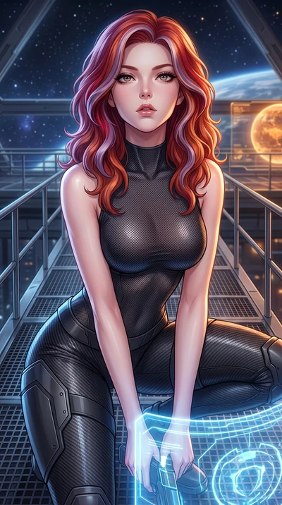 score_9, masterpiece, best quality, ultra-detailed, high-budget anime keyframe, editorial fashion photography, tasteful artistic composition, Caucasian woman. close-up cowboy shot from the waist and thighs up, the character dominates the composition,
