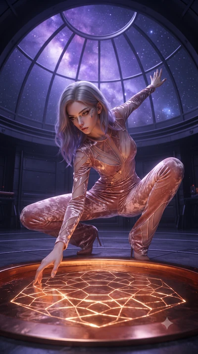 score_9, masterpiece, best quality, ultra-detailed, High-budget Anime Keyframe, editorial fashion photography, tasteful artistic composition, realistic cosplay photography, Caucasian woman, strictly human ears. Dynamic full-body shot stretching the v