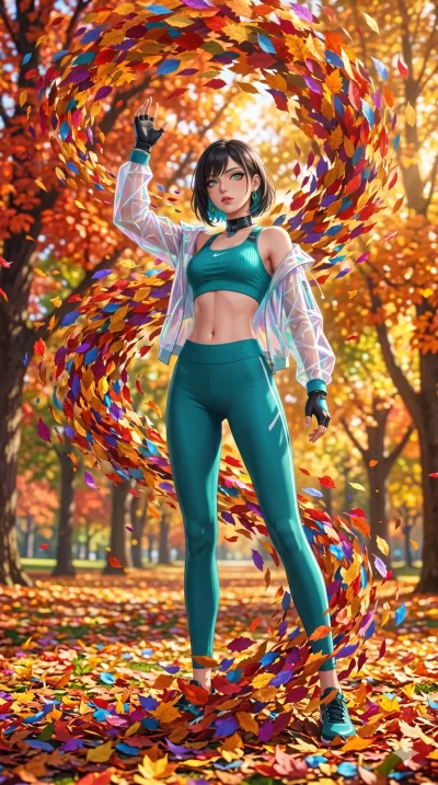 첨부의 캐릭터 얼굴만 유지해, score_9, masterpiece, best quality, ultra-detailed, Set B: Semi-realistic 3D Game Render, Caucasian woman (strictly human ears). Low angle cowboy shot filling the entire 9:16 frame with her statuesque presence. Summoning a whirlwind 