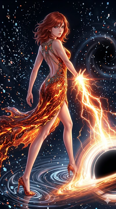 score_9, masterpiece, best quality, ultra-detailed, Set A: High-budget Anime Keyframe, Japanese woman. Low angle cowboy shot filling the entire 9:16 frame with her statuesque presence. Theme: Historical Remix. unleashing a massive energy wave in the 