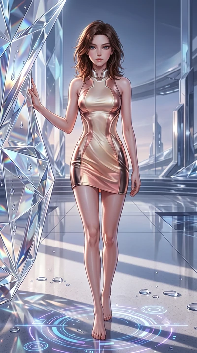 score_9, masterpiece, best quality, ultra-detailed, high-budget anime keyframe, editorial fashion photography, tasteful artistic composition, Korean woman. low angle full-body shot from head to toe showing her feet, filling the entire 9:16 vertical f