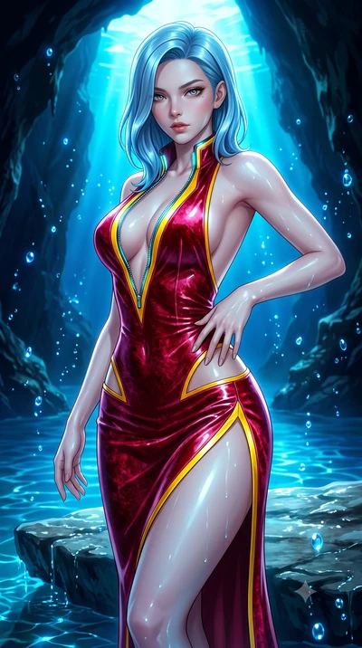 score_9, masterpiece, best quality, ultra-detailed, high-budget anime keyframe, semi-realistic 3D game render, editorial fashion photography, tasteful artistic composition, Korean woman. close-up cowboy shot from the waist and thighs up, the characte