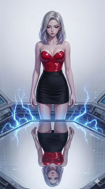 score_9, masterpiece, best quality, ultra-detailed, high-budget anime keyframe, editorial fashion photography, tasteful artistic composition, Caucasian woman, strictly human ears. cowboy shot from the thighs up, character and outfit filling the frame