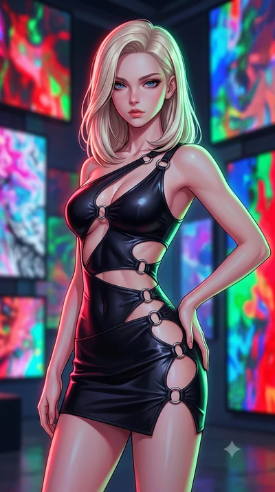 score_9, masterpiece, best quality, ultra-detailed, high-budget anime keyframe, editorial fashion photography, tasteful artistic composition, Caucasian woman woman. close-up cowboy shot from the waist and thighs up, the character dominates the compos