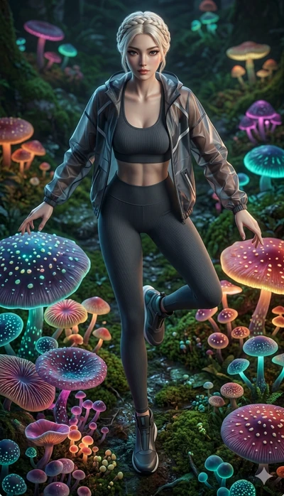 score_9, masterpiece, best quality, ultra-detailed, semi-realistic 3D game render, high-fidelity textures, Unreal Engine 5 style, Japanese woman. Dynamic full-body shot stretching the vertical silhouette with extreme perspective. manipulating the gro