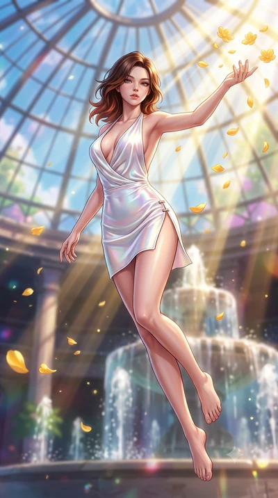 score_9, masterpiece, best quality, ultra-detailed, high-budget anime keyframe, semi-realistic 3D game render, editorial fashion photography, tasteful artistic composition, Korean woman. low angle full-body shot from head to toe showing her feet, fil