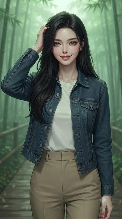 score_9, masterpiece, best quality, ultra-detailed, high-budget anime keyframe, editorial fashion photography, tasteful artistic composition, Korean woman woman. close-up cowboy shot from the waist and thighs up, the character dominates the compositi