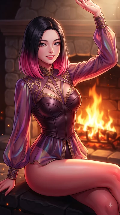 score_9, masterpiece, best quality, ultra-detailed, high-budget anime keyframe, editorial fashion photography, tasteful artistic composition, Korean woman. close-up cowboy shot from the waist and thighs up, the character dominates the composition, fi
