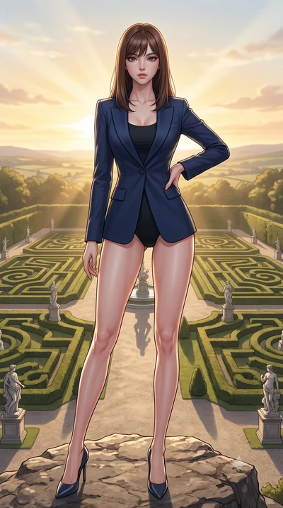 score_9, masterpiece, best quality, ultra-detailed, high-budget anime keyframe, editorial fashion photography, tasteful artistic composition, Korean woman woman. low angle full-body shot from head to toe showing her feet, filling the entire 9:16 vert