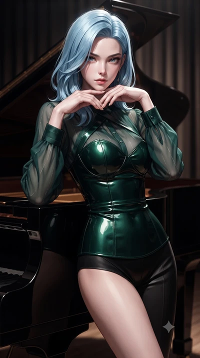 score_9, masterpiece, best quality, ultra-detailed, high-budget anime keyframe, editorial fashion photography, tasteful artistic composition, Korean woman. close-up cowboy shot from the waist and thighs up, the character dominates the composition, fi