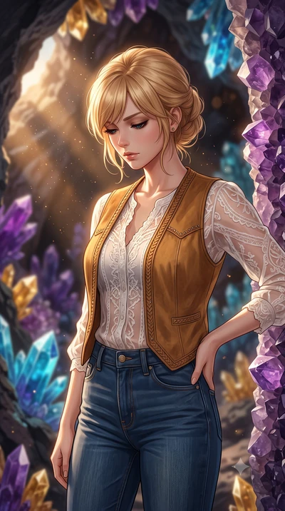 score_9, masterpiece, best quality, ultra-detailed, high-budget anime keyframe, editorial fashion photography, tasteful artistic composition, Caucasian woman, strictly human ears. close-up cowboy shot from the waist and thighs up, the character domin