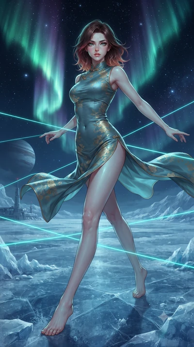 score_9, masterpiece, best quality, ultra-detailed, high-budget anime keyframe, editorial fashion photography, tasteful artistic composition, realistic cosplay photography, Korean woman. low angle full-body shot from head to toe showing her feet, fil