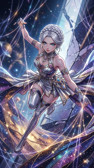 score_9, masterpiece, best quality, ultra-detailed, high-budget anime movie keyframe, cinematic anime lighting, intricate line art, Japanese woman. Extreme high angle shot as she leaps towards the camera, filling the frame. twisting in mid-air while 