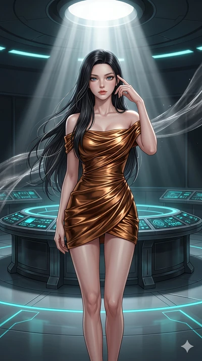 score_9, masterpiece, best quality, ultra-detailed, high-budget anime keyframe, editorial fashion photography, tasteful artistic composition, Korean woman. cowboy shot from the thighs up, character and outfit filling the frame for maximum editorial p