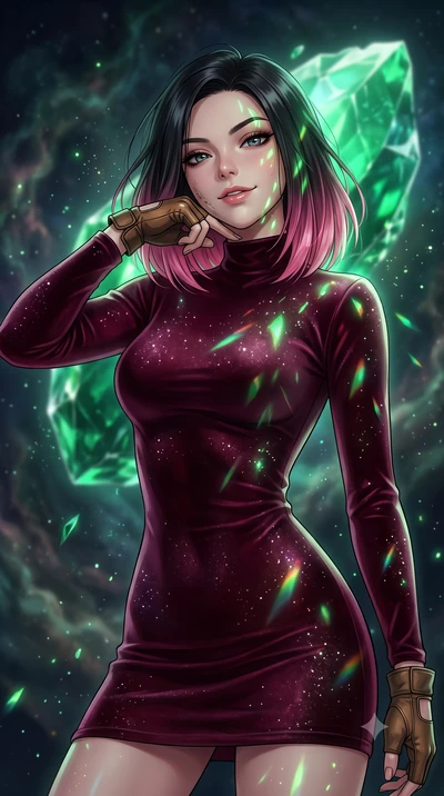 score_9, masterpiece, best quality, ultra-detailed, high-budget anime keyframe, editorial fashion photography, tasteful artistic composition, Korean woman. close-up cowboy shot from the waist and thighs up, the character dominates the composition, fi