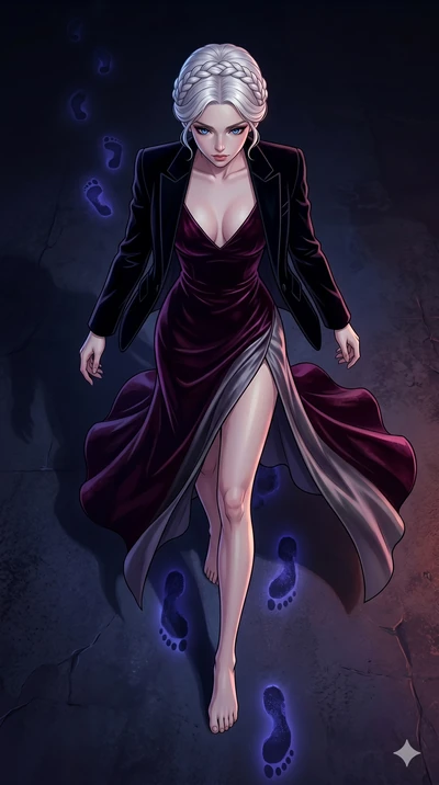 score_9, masterpiece, best quality, ultra-detailed, high-budget anime movie keyframe, cinematic anime lighting, intricate line art, Korean woman. Extreme high angle shot as she leaps towards the camera, filling the frame. looking back at her own foot