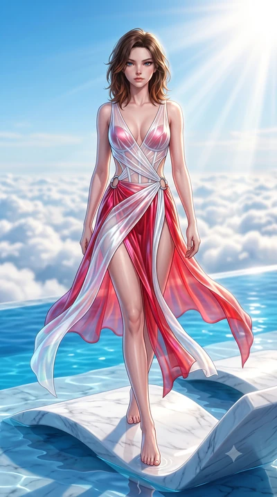 score_9, masterpiece, best quality, ultra-detailed, high-budget anime keyframe, semi-realistic 3D game render, editorial fashion photography, tasteful artistic composition, Korean woman. low angle full-body shot from head to toe showing her feet, fil