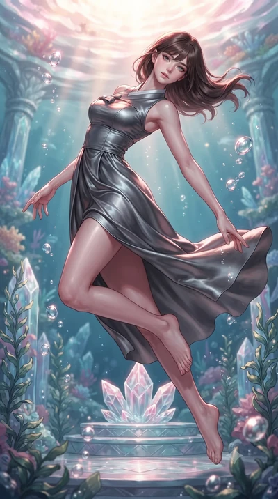 score_9, masterpiece, best quality, ultra-detailed, high-budget anime keyframe, editorial fashion photography, tasteful artistic composition, Korean woman. low angle full-body shot from head to toe showing her feet, filling the entire 9:16 vertical f