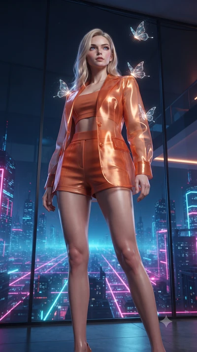score_9, masterpiece, best quality, ultra-detailed, High-budget Anime Keyframe, editorial fashion photography, tasteful artistic composition, realistic cosplay photography, Caucasian woman, strictly human ears. Low angle cowboy shot filling the entir