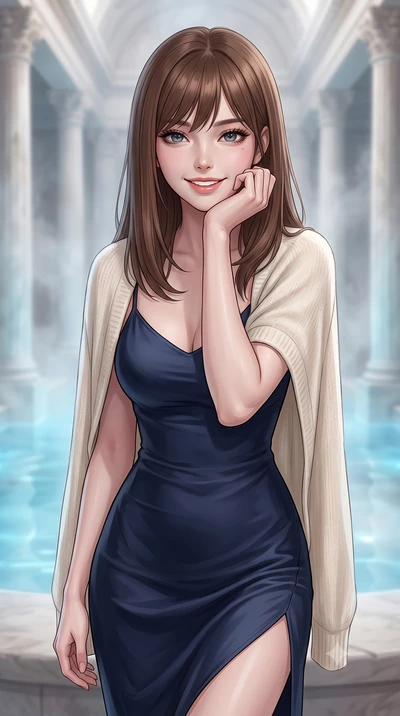 score_9, masterpiece, best quality, ultra-detailed, high-budget anime keyframe, editorial fashion photography, tasteful artistic composition, Korean woman. close-up cowboy shot from the waist and thighs up, the character dominates the composition, fi