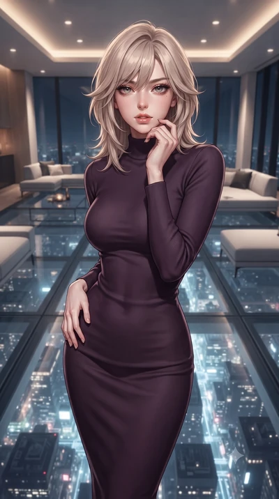 score_9, masterpiece, best quality, ultra-detailed, high-budget anime keyframe, editorial fashion photography, tasteful artistic composition, Japanese woman. close-up cowboy shot from the waist and thighs up, the character dominates the composition, 