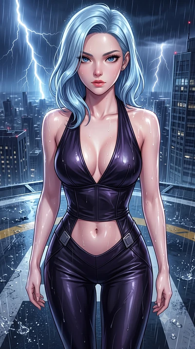 score_9, masterpiece, best quality, ultra-detailed, high-budget anime keyframe, semi-realistic 3D game render, editorial fashion photography, tasteful artistic composition, Korean woman. close-up cowboy shot from the waist and thighs up, the characte