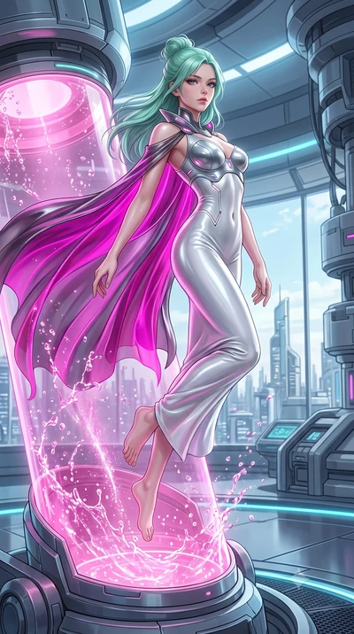 score_9, masterpiece, best quality, ultra-detailed, high-budget anime keyframe, semi-realistic 3D game render, editorial fashion photography, tasteful artistic composition, Japanese woman. low angle full-body shot from head to toe showing her feet, f
