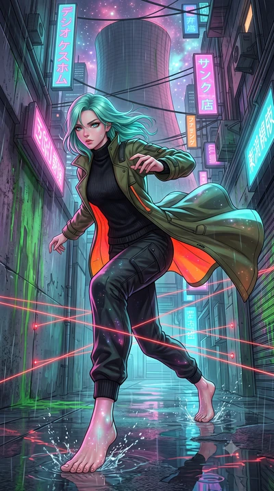 score_9, masterpiece, best quality, ultra-detailed, high-budget anime keyframe, editorial fashion photography, tasteful artistic composition, Japanese woman. low angle full-body shot from head to toe showing her feet, filling the entire 9:16 vertical