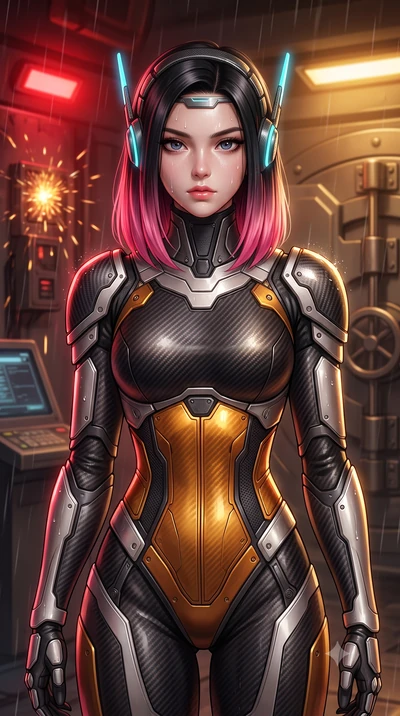 score_9, masterpiece, best quality, ultra-detailed, high-budget anime keyframe, semi-realistic 3D game render, editorial fashion photography, tasteful artistic composition, Korean woman. close-up cowboy shot from the waist and thighs up, the characte