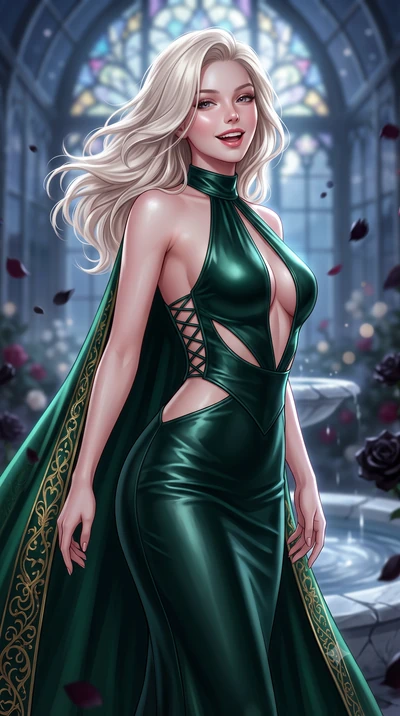 score_9, masterpiece, best quality, ultra-detailed, high-budget anime keyframe, semi-realistic 3D game render, editorial fashion photography, tasteful artistic composition, Caucasian woman. close-up cowboy shot from the waist and thighs up, the chara