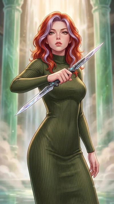 score_9, masterpiece, best quality, ultra-detailed, high-budget anime keyframe, editorial fashion photography, tasteful artistic composition, Caucasian woman. close-up cowboy shot from the waist and thighs up, the character dominates the composition,