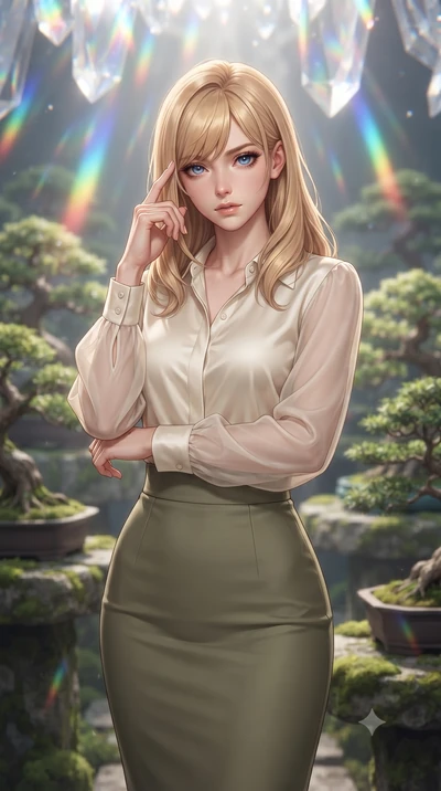 score_9, masterpiece, best quality, ultra-detailed, high-budget anime keyframe, editorial fashion photography, tasteful artistic composition, Caucasian woman, strictly human ears. close-up cowboy shot from the waist and thighs up, the character domin