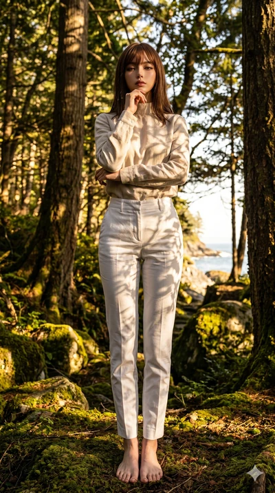 score_9, masterpiece, best quality, ultra-detailed, high-budget anime keyframe, editorial fashion photography, tasteful artistic composition, Korean woman. low angle full-body shot from head to toe showing her feet, filling the entire 9:16 vertical f