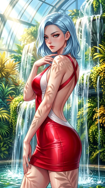 score_9, masterpiece, best quality, ultra-detailed, high-budget anime keyframe, semi-realistic 3D game render, editorial fashion photography, tasteful artistic composition, Korean woman. close-up cowboy shot from the waist and thighs up, the characte