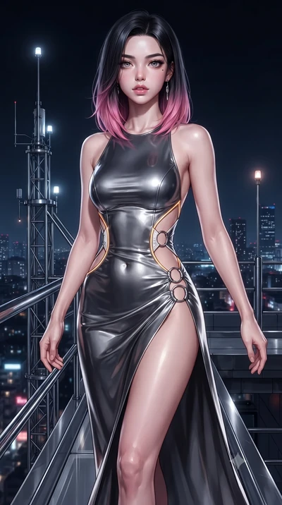 score_9, masterpiece, best quality, ultra-detailed, high-budget anime keyframe, editorial fashion photography, tasteful artistic composition, Korean woman. close-up cowboy shot from the waist and thighs up, the character dominates the composition, fi