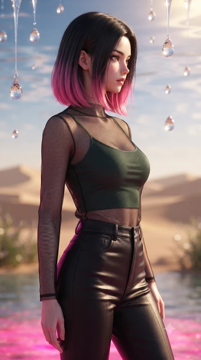score_9, masterpiece, best quality, ultra-detailed, high-budget anime keyframe, editorial fashion photography, tasteful artistic composition, Korean woman. close-up cowboy shot from the waist and thighs up, the character dominates the composition, fi