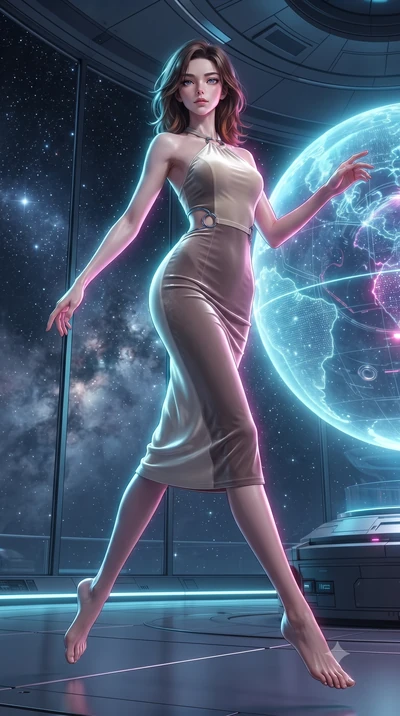 score_9, masterpiece, best quality, ultra-detailed, high-budget anime keyframe, editorial fashion photography, tasteful artistic composition, Korean woman. low angle full-body shot from head to toe showing her feet, filling the entire 9:16 vertical f