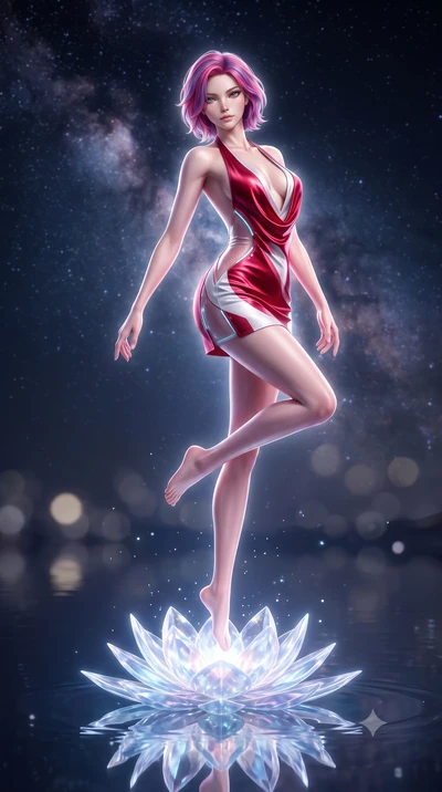 score_9, masterpiece, best quality, ultra-detailed, high-budget anime keyframe, semi-realistic 3D game render, editorial fashion photography, tasteful artistic composition, Caucasian woman. low angle full-body shot from head to toe showing her feet, 