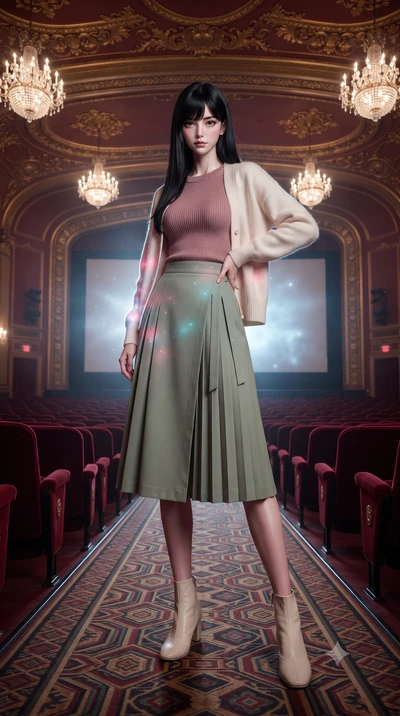 score_9, masterpiece, best quality, ultra-detailed, high-budget anime keyframe, editorial fashion photography, tasteful artistic composition, Caucasian woman, strictly human ears. low angle full-body shot from head to toe showing her feet, filling th