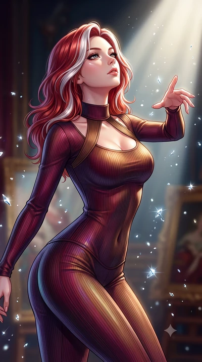 score_9, masterpiece, best quality, ultra-detailed, high-budget anime keyframe, editorial fashion photography, tasteful artistic composition, Caucasian woman. close-up cowboy shot from the waist and thighs up, the character dominates the composition,