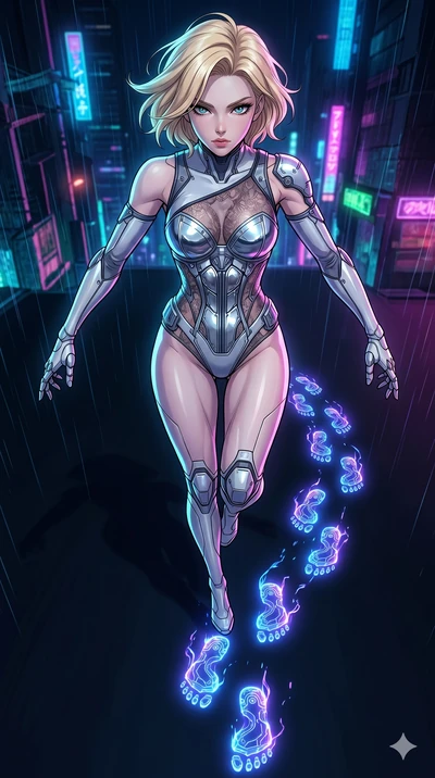 score_9, masterpiece, best quality, ultra-detailed, high-budget anime movie keyframe, cinematic anime lighting, intricate line art, Japanese woman. Extreme high angle shot as she leaps towards the camera, filling the frame. looking back at her own fo