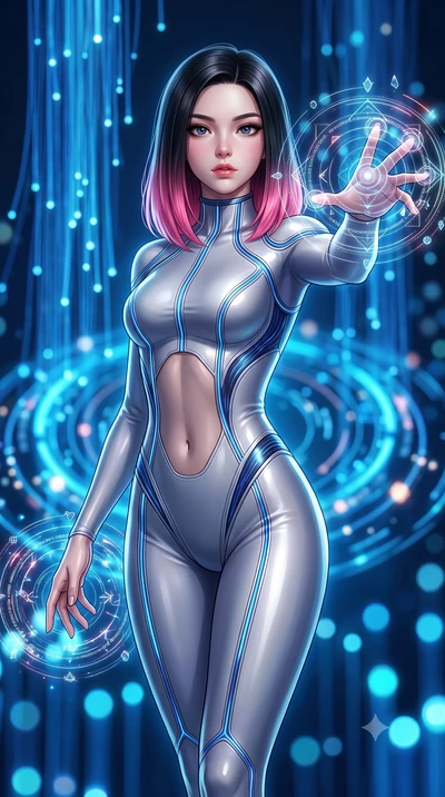 score_9, masterpiece, best quality, ultra-detailed, high-budget anime keyframe, semi-realistic 3D game render, editorial fashion photography, tasteful artistic composition, Korean woman. close-up cowboy shot from the waist and thighs up, the characte